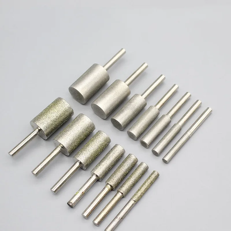 Diamond Cylinder Type Grinding Head Abrasive Wheel Jade Jewelry Bracelet Glass Stone Carving Polishing Tool Burrs Bit 6mm 1pc