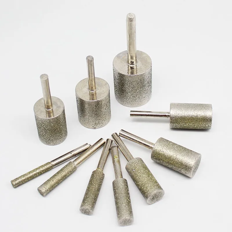 Diamond Cylinder Type Grinding Head Abrasive Wheel Jade Jewelry Bracelet Glass Stone Carving Polishing Tool Burrs Bit 6mm 1pc