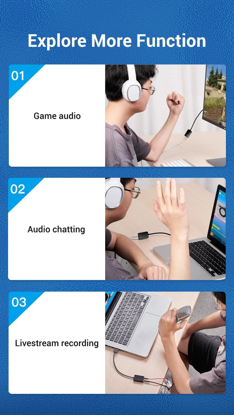 Vention Sound Card USB to 3.5mm Audio Interface Adapter External Sound Card for PC Laptop PS4 Headset Microphone USB Sound Card
