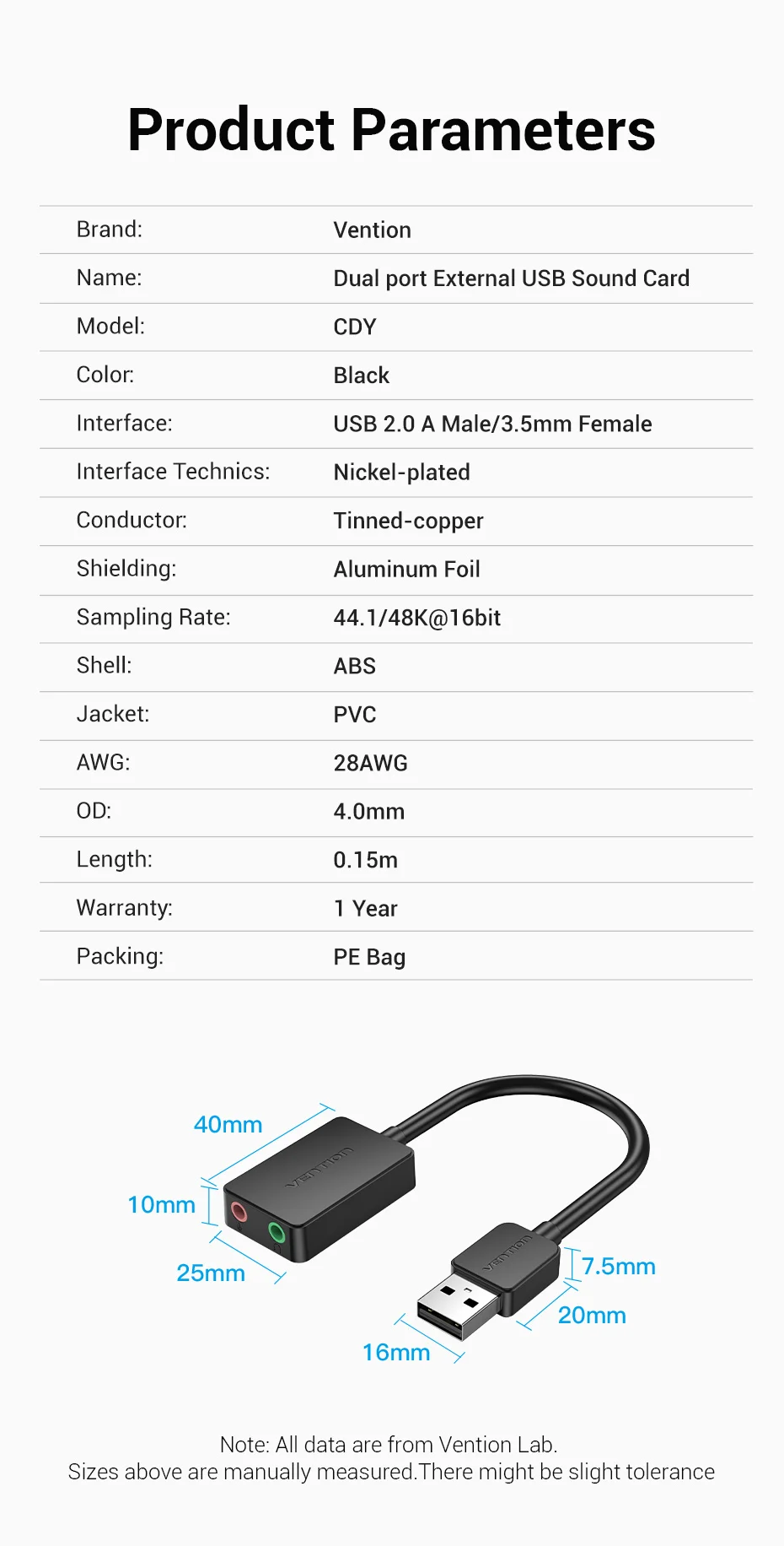 Vention Sound Card USB to 3.5mm Audio Interface Adapter External Sound Card for PC Laptop PS4 Headset Microphone USB Sound Card
