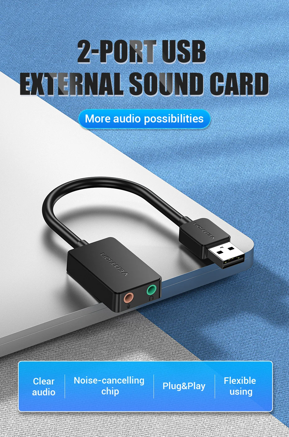 Vention Sound Card USB to 3.5mm Audio Interface Adapter External Sound Card for PC Laptop PS4 Headset Microphone USB Sound Card