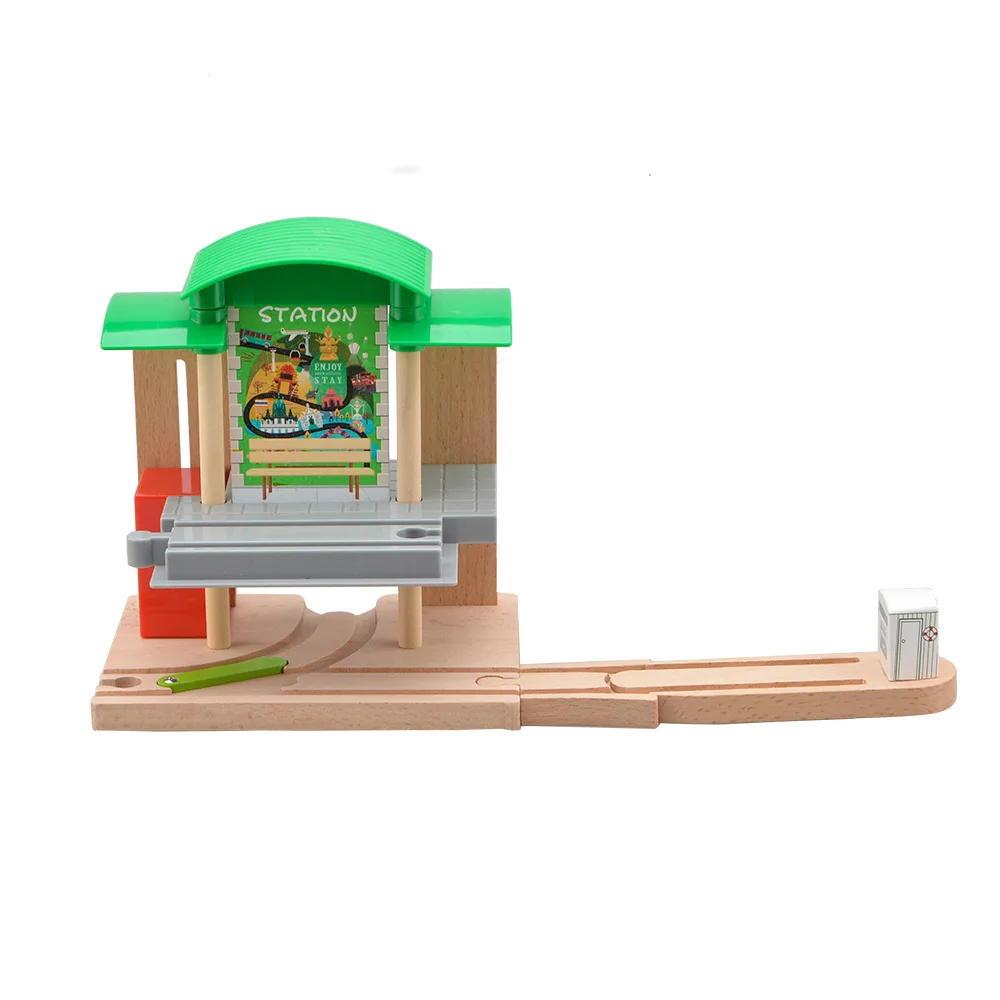 Wooden Railway Train Station Wooden Track Toys Electric Train Track Accessories Fit For All Brand Wood Tracks Toys For Children