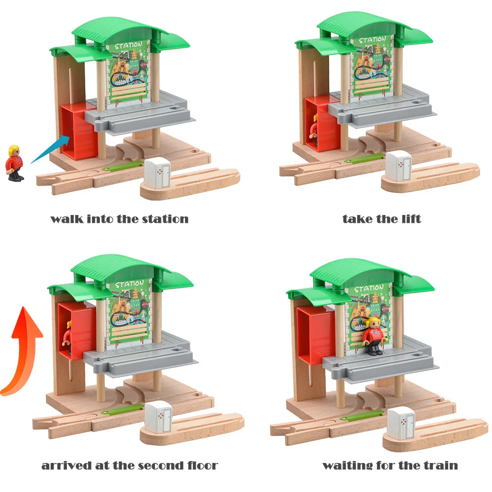 Wooden Railway Train Station Wooden Track Toys Electric Train Track Accessories Fit For All Brand Wood Tracks Toys For Children