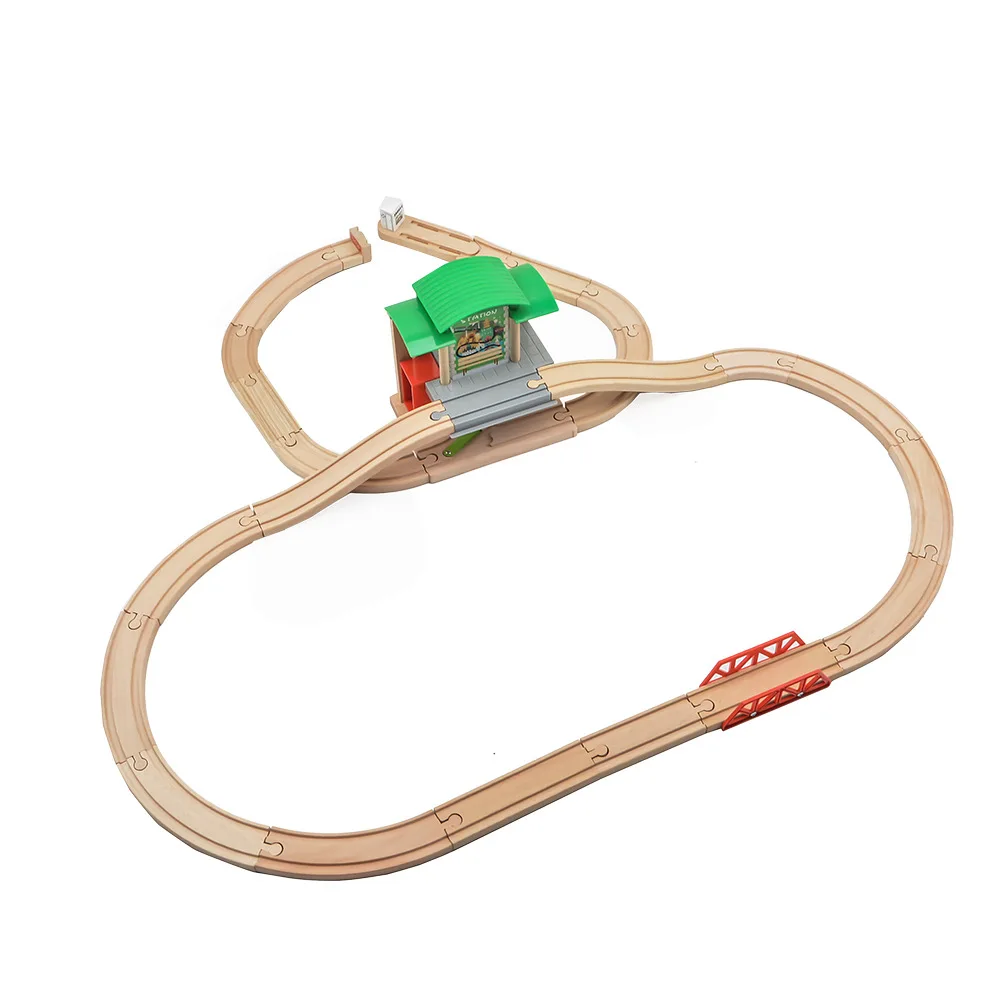 Wooden Railway Train Station Wooden Track Toys Electric Train Track Accessories Fit For All Brand Wood Tracks Toys For Children
