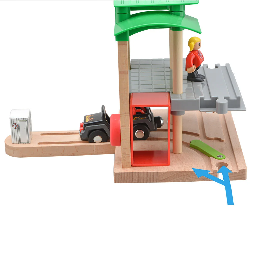 Wooden Railway Train Station Wooden Track Toys Electric Train Track Accessories Fit For All Brand Wood Tracks Toys For Children