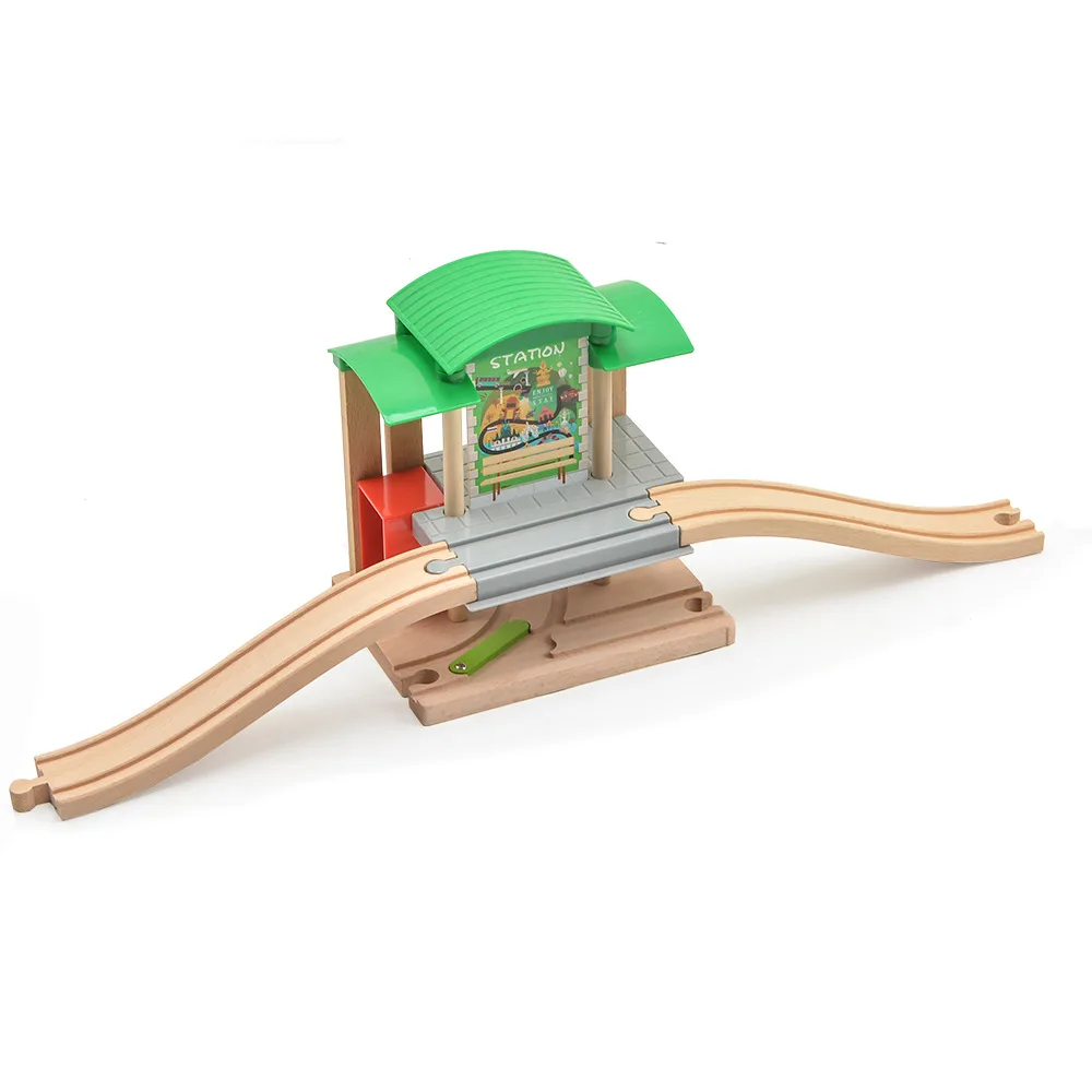 Wooden Railway Train Station Wooden Track Toys Electric Train Track Accessories Fit For All Brand Wood Tracks Toys For Children