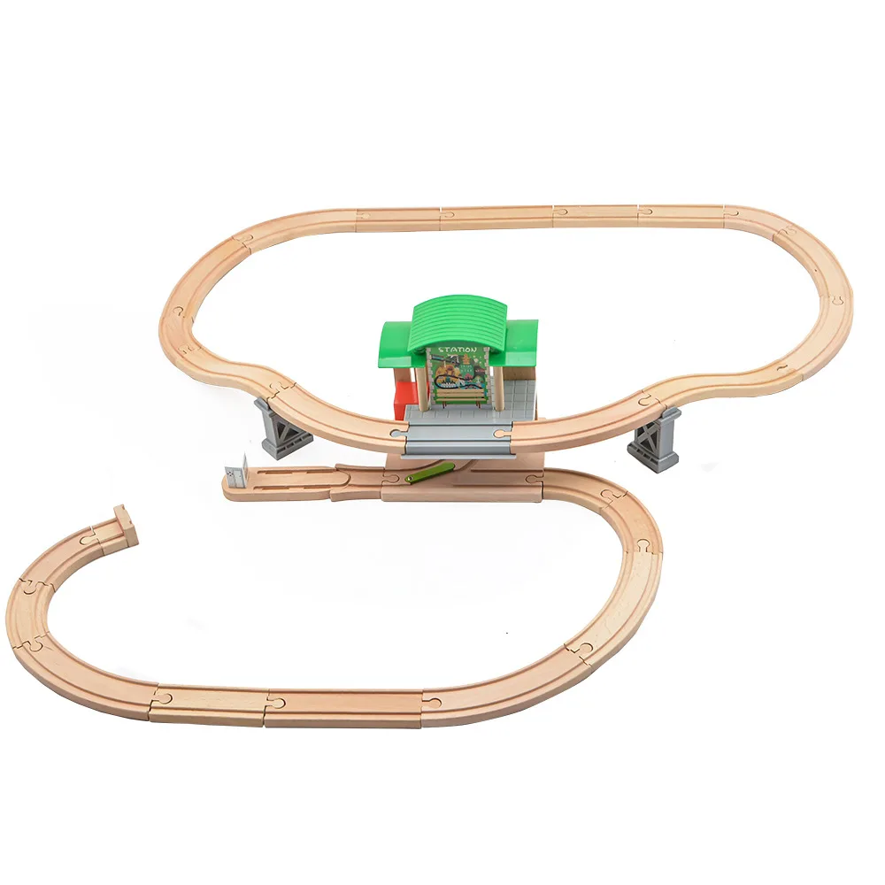 Wooden Railway Train Station Wooden Track Toys Electric Train Track Accessories Fit For All Brand Wood Tracks Toys For Children
