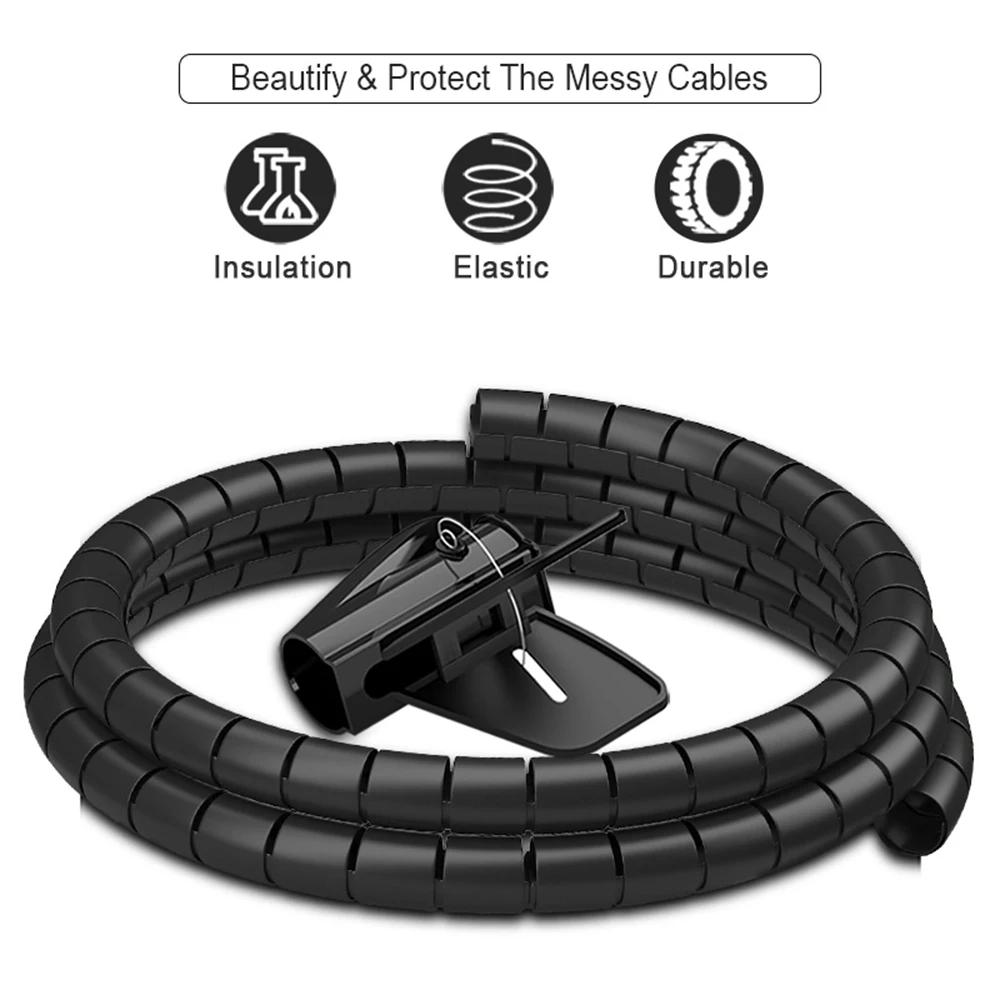 1.5/2m 10/16 mm Flexible Spiral Cable Organizer Storage Pipe Cord Protector Management Cable Winder Desk Tidy Cable Accessories