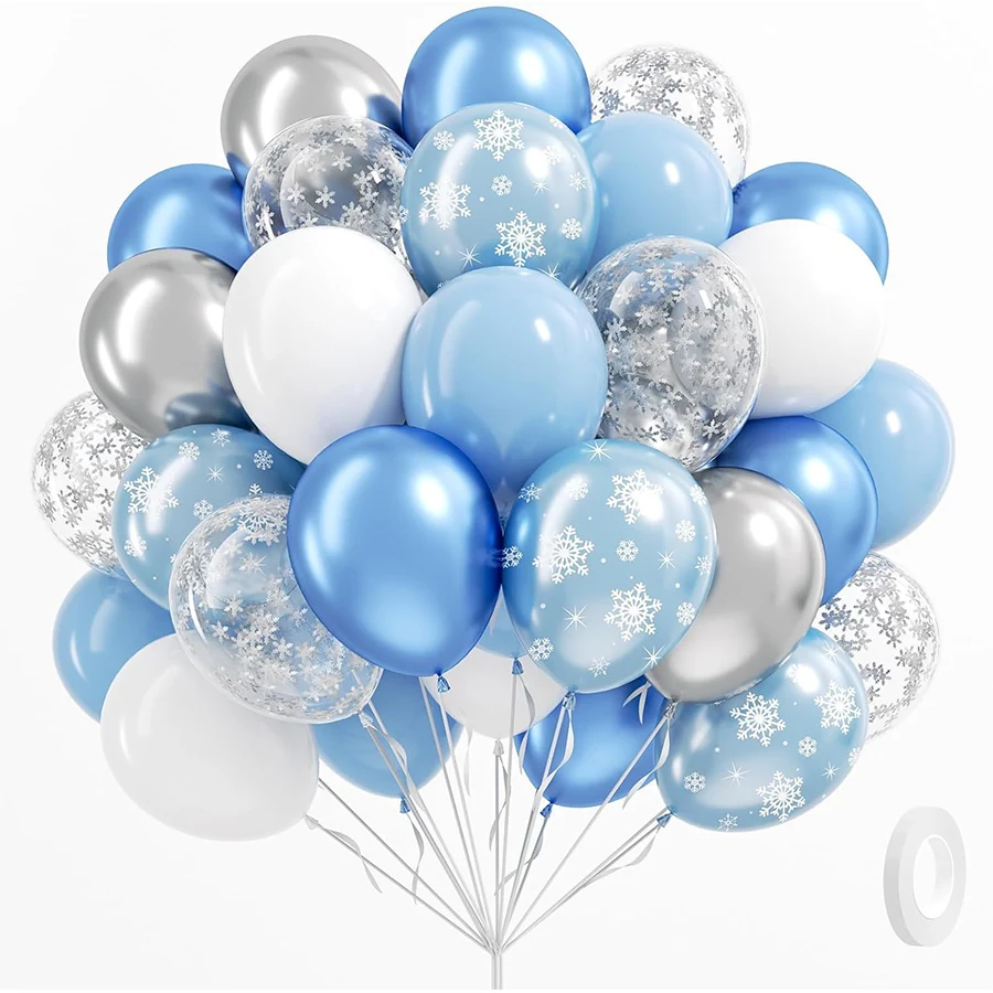 40pcs 12inch Blue White Sliver Snowflake Print Latex Balloons Set for Frozen Theme Birthday Snow Queen Party Decoration Supplies