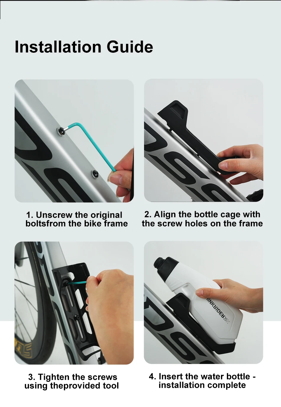 ThinkRider Bicycle 650ml Aerodynamic Water Bottle Bracket Set Bike Water Bottle MTB Road Frame Down Tube Riding Water Kettle