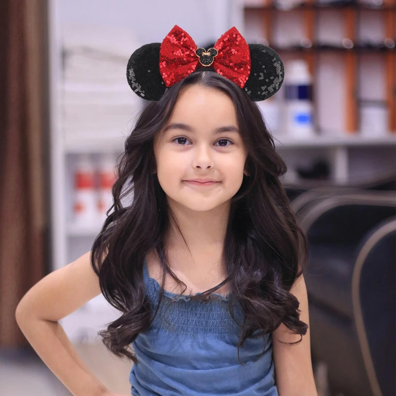 Newest Mickey Mouse Ears Headband for Women Kids Baby Girl Festival Party Hair Accessories with Sequins and 5 Inch Bow