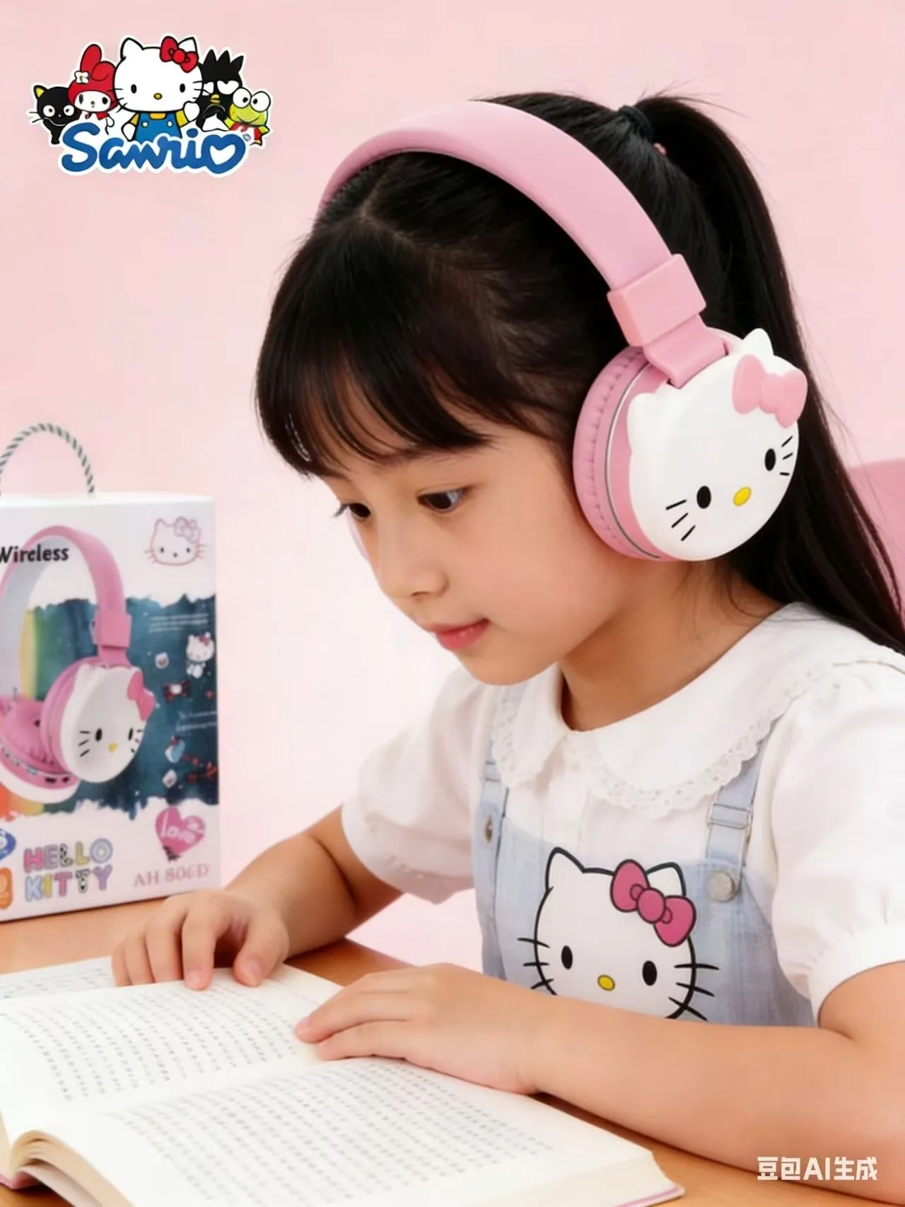 Sanrio Bluetooth Headphone Hello Kitty Wireless Headsets Cartoon Mic Foldable Lightweight Earphone for Phones Laptop Gift Pink