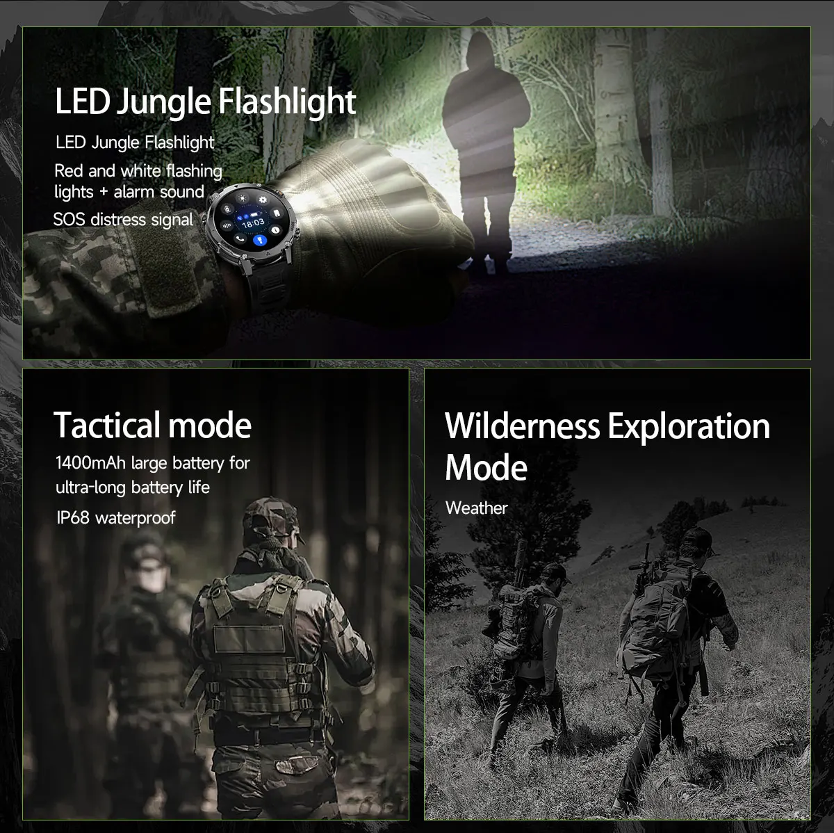 2026 New TANK Ultra 1400mAh Battery Military Smart Watch 10ATM Waterproof Heart Rate Tactical LED Flashlight Men Sports Bracelet