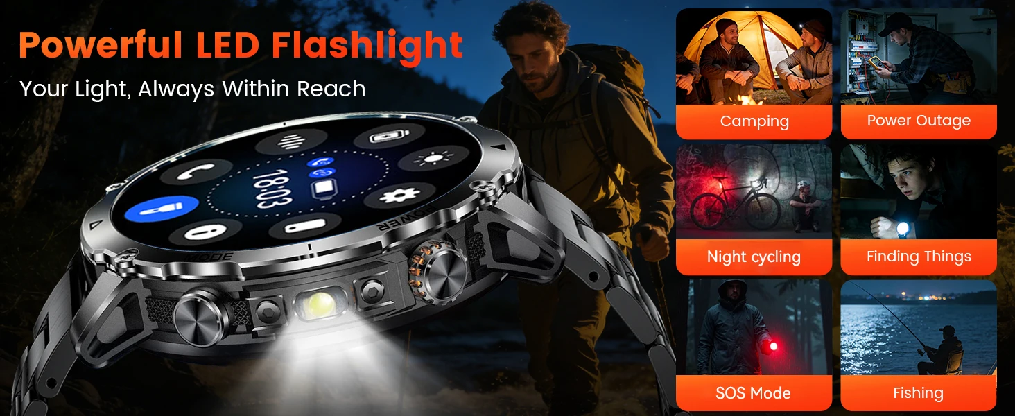 2026 New TANK Ultra 1400mAh Battery Military Smart Watch 10ATM Waterproof Heart Rate Tactical LED Flashlight Men Sports Bracelet