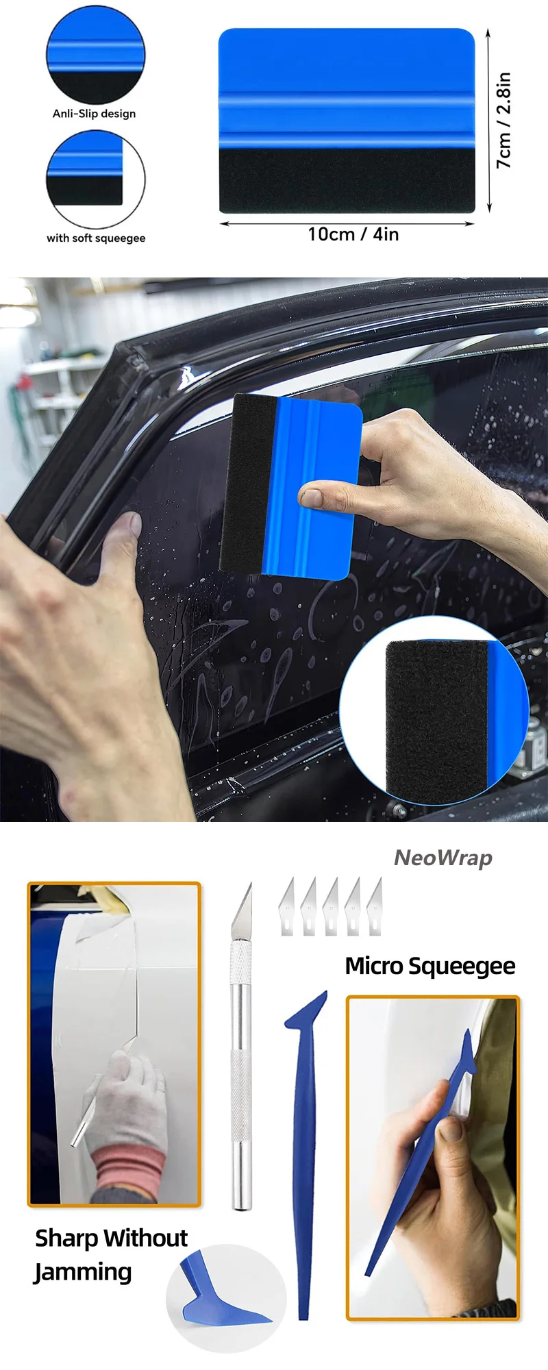 Car Vinyl Wrap Tool Kits Covering Vinyl Spatula Foiling Set Scraper for Window Tint Wrapping Squeegee Tools Car Accessories