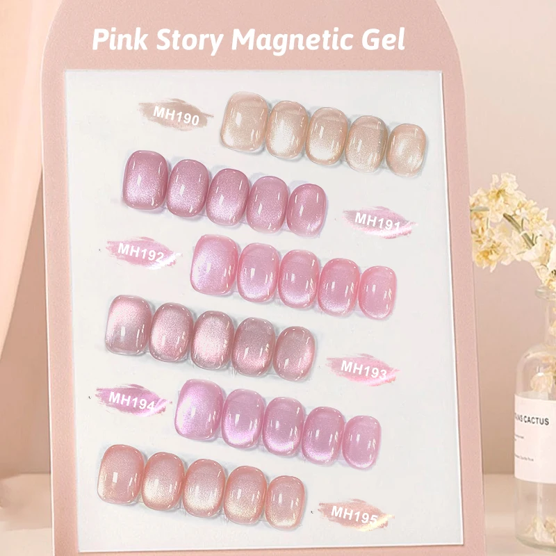 6pcs 10ml Pink Story Cat Magnetic Gel Nail Polish Set Nude Pink Gold Light Magnetic Soak Off UV Gel Varnish DIY Nail Supplies