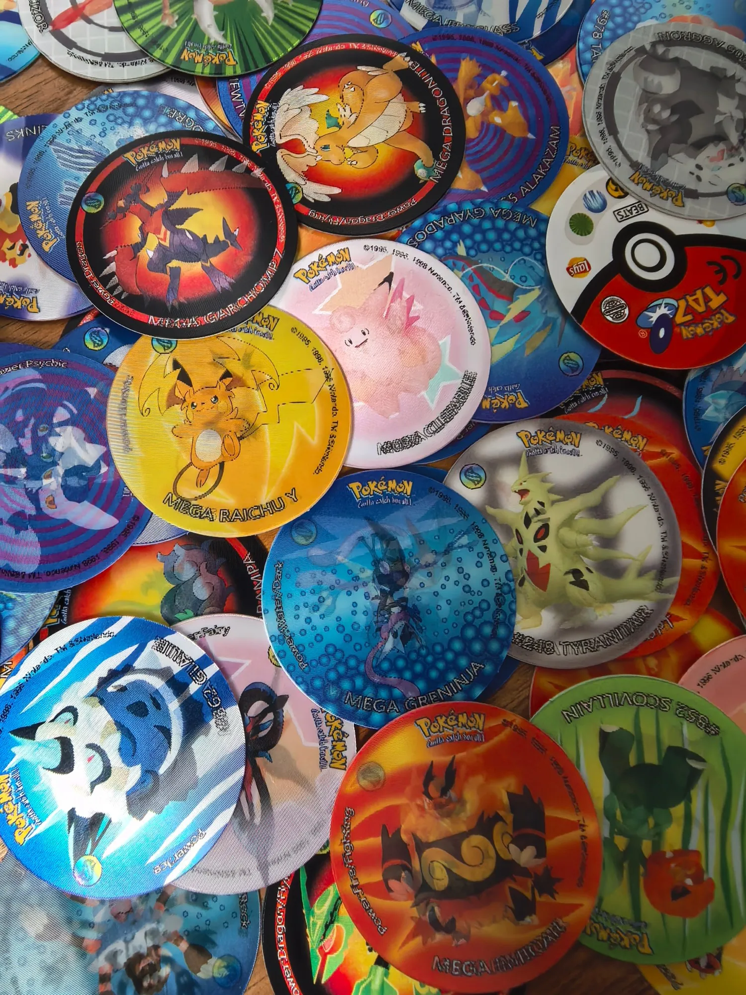 10-90Pcs 3D Flip Pokemon ZA Mega Evolution Tazos Complete Set Lenticular Round Pogs Eco Plastic 4cm Anime Collectible Game Cards