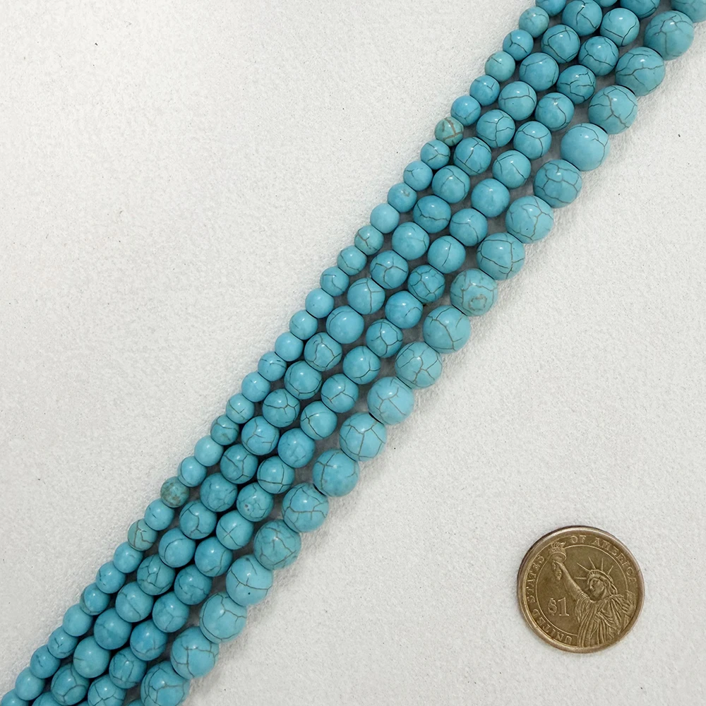Smooth Natural Blue Turquoise Round Loose Beads 15" Strand 4 6 8 10 12 MM Pick Size For Jewelry Making