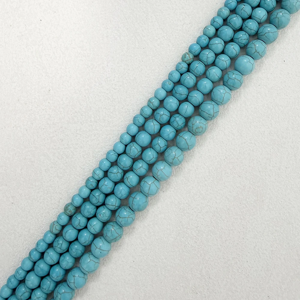 Smooth Natural Blue Turquoise Round Loose Beads 15" Strand 4 6 8 10 12 MM Pick Size For Jewelry Making