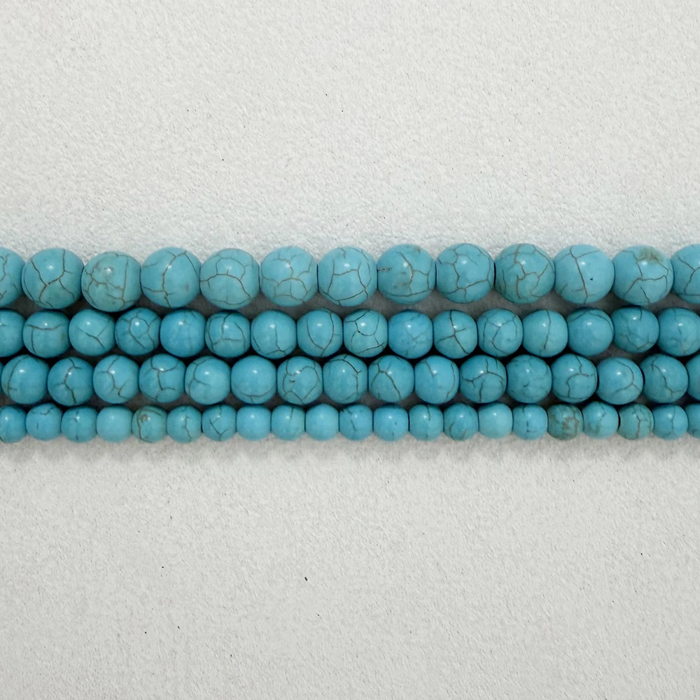 Smooth Natural Blue Turquoise Round Loose Beads 15" Strand 4 6 8 10 12 MM Pick Size For Jewelry Making