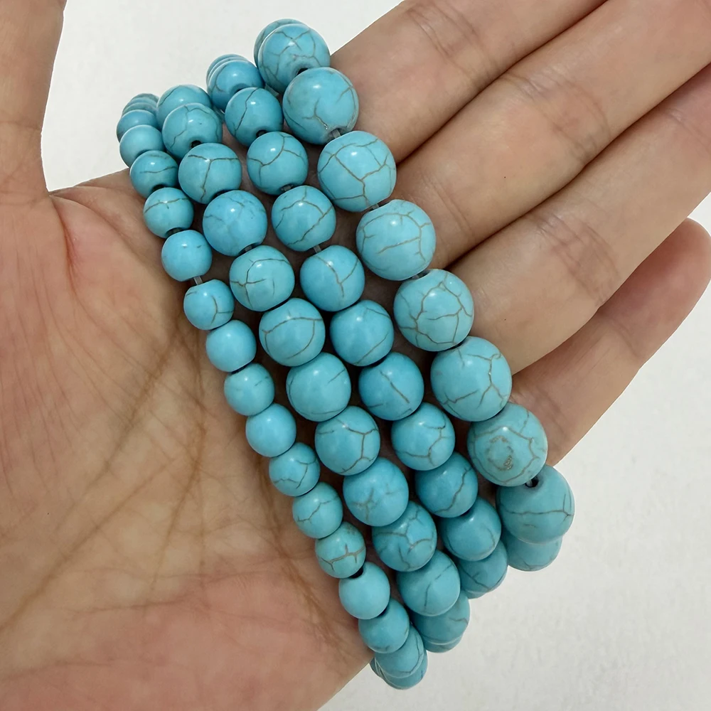 Smooth Natural Blue Turquoise Round Loose Beads 15" Strand 4 6 8 10 12 MM Pick Size For Jewelry Making