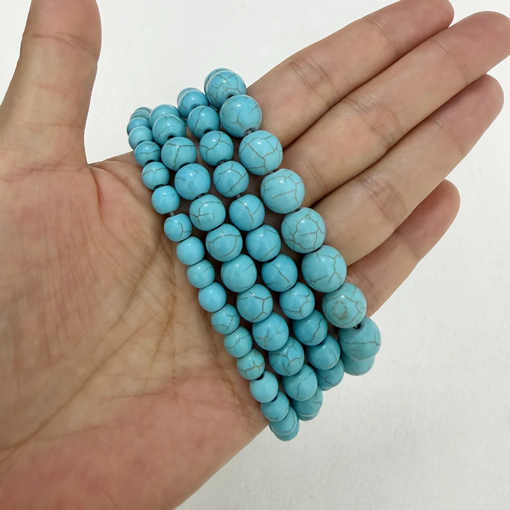 Smooth Natural Blue Turquoise Round Loose Beads 15" Strand 4 6 8 10 12 MM Pick Size For Jewelry Making