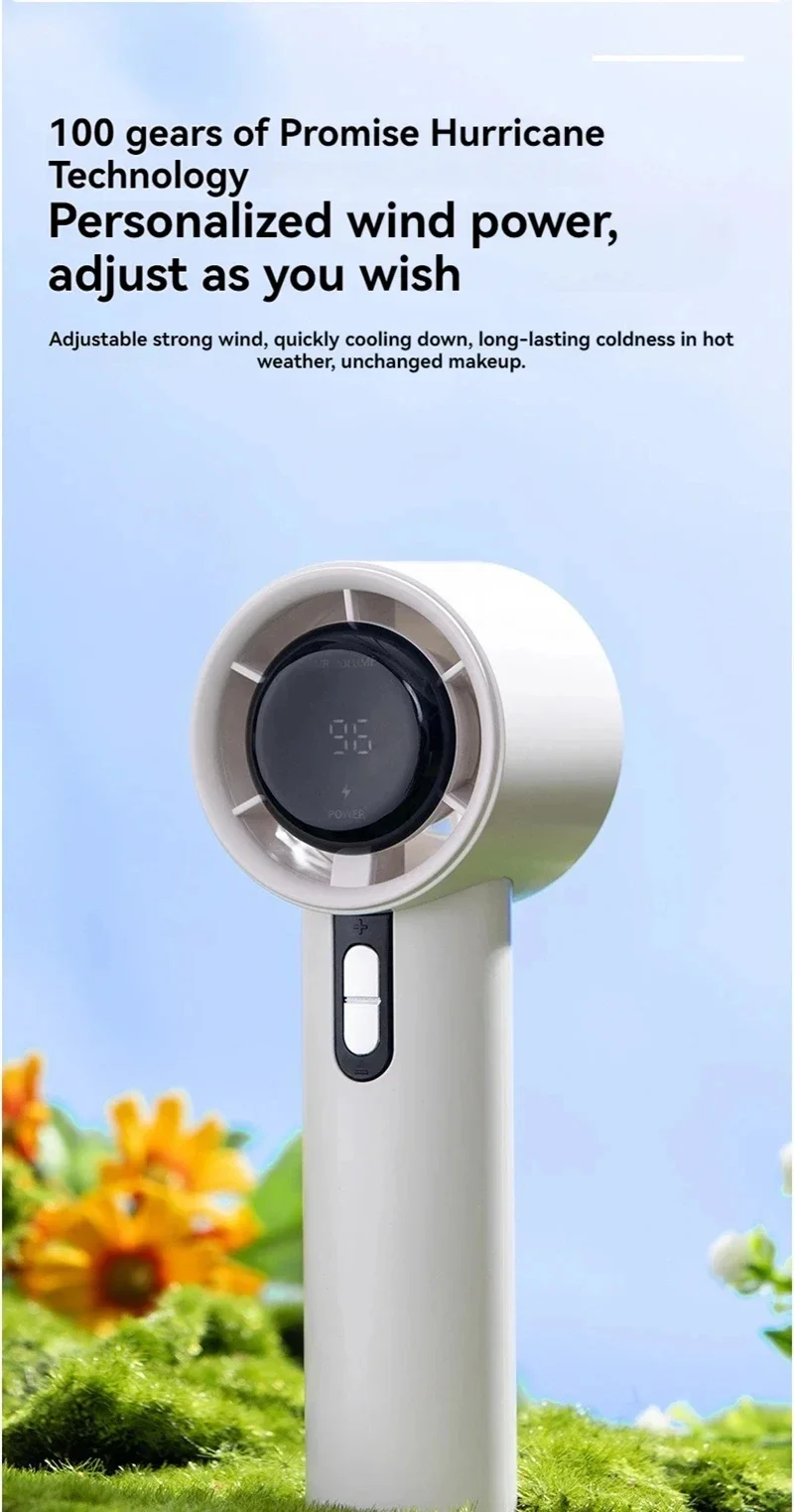 Lenovo Ultra Quiet 100 Speed Handheld Fan ​​USB Rechargeable Portable Mini Turbo Fan for Office and Travel with LED Indicator