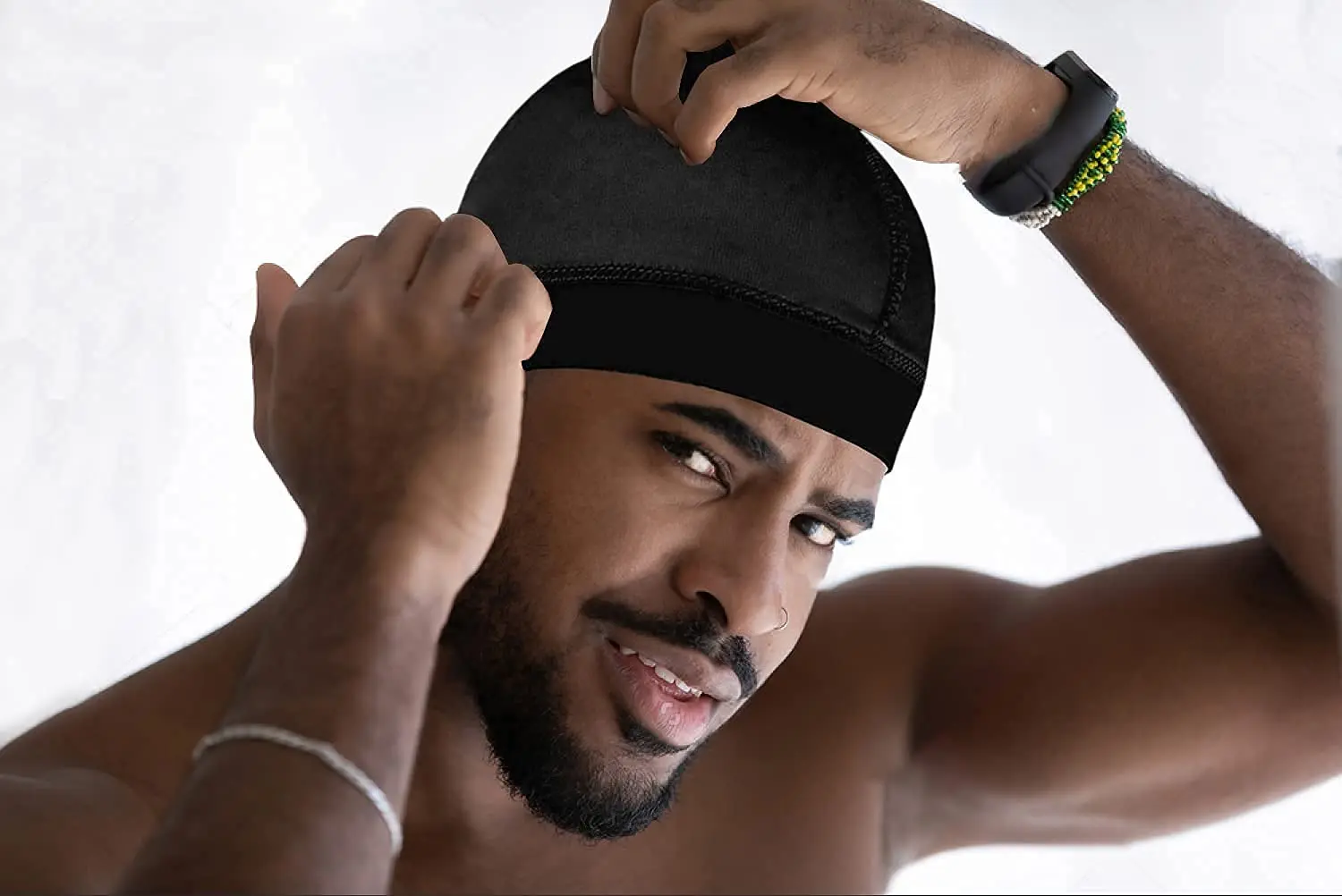 Solid Color Wave Caps With Durag for Men Headwear Soft Elastic Breathable Beanie Turban Cap Headwrap Bonnet Hair Accessories