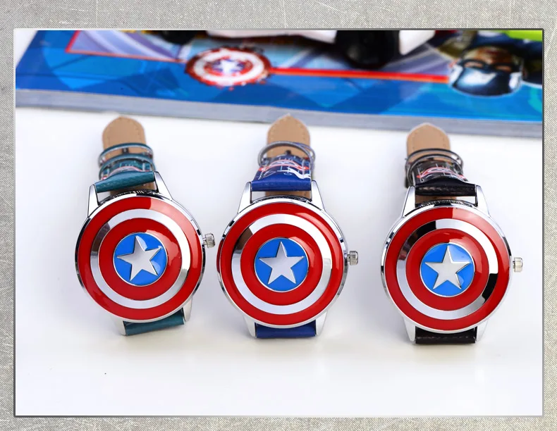Marvel spiderman Kids watch Captain America ironman children's watches Leather Quartz Flip Metal Case Watches Boys Clock gifts