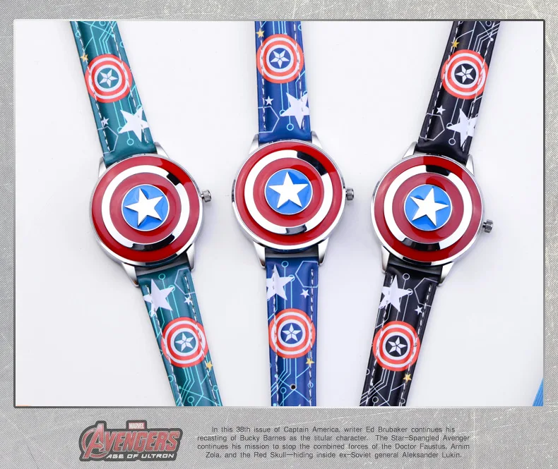 Marvel spiderman Kids watch Captain America ironman children's watches Leather Quartz Flip Metal Case Watches Boys Clock gifts