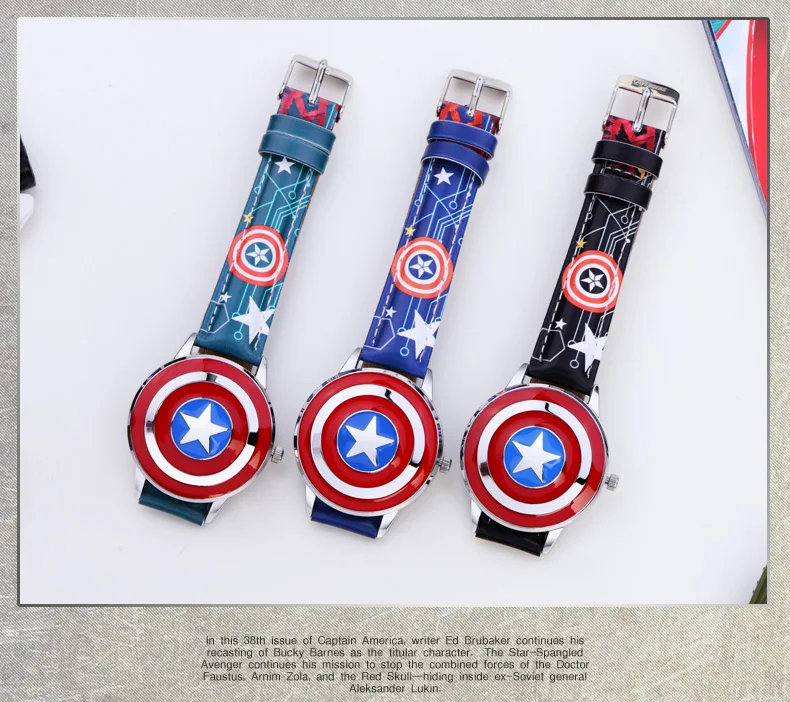 Marvel spiderman Kids watch Captain America ironman children's watches Leather Quartz Flip Metal Case Watches Boys Clock gifts