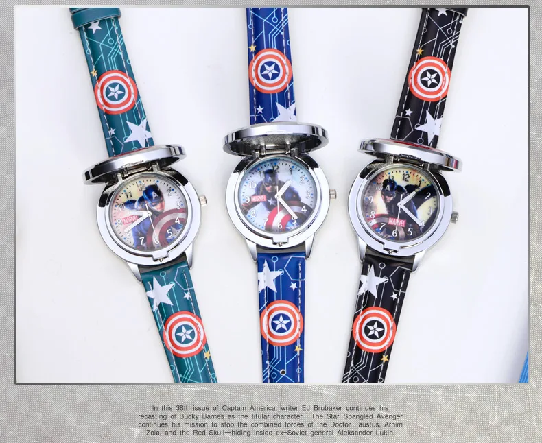 Marvel spiderman Kids watch Captain America ironman children's watches Leather Quartz Flip Metal Case Watches Boys Clock gifts