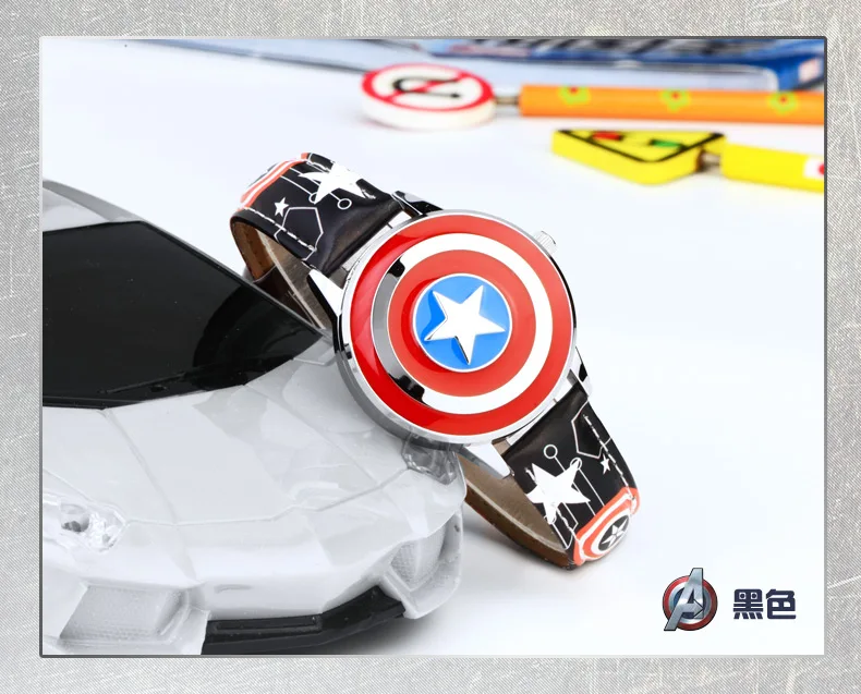 Marvel spiderman Kids watch Captain America ironman children's watches Leather Quartz Flip Metal Case Watches Boys Clock gifts
