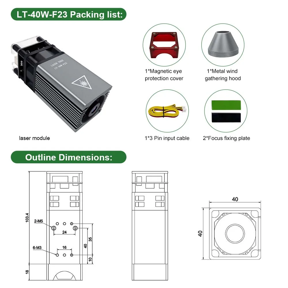 LASER TREE 20w 40W 80W Laser Module 450nm Laser Head Blue Laser for Cnc Laser Engraving Cutting Machine WoodWorking DIY Tools