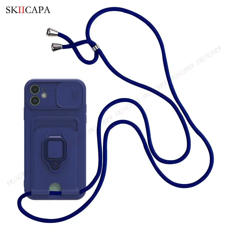 Crossbody Chain Lanyard Slide Case For Samsung A13 A23 A32 A53 A73 5G Wallet Card Slot Cover for Samsung M32 A51 A71 4G A52S A72