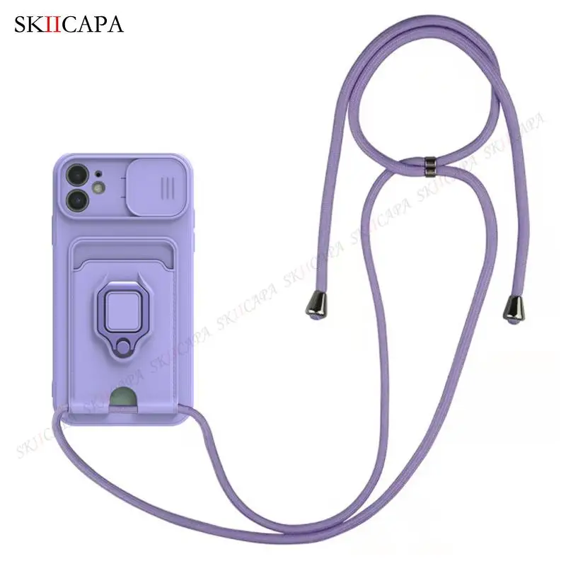 Crossbody Chain Lanyard Slide Case For Samsung A13 A23 A32 A53 A73 5G Wallet Card Slot Cover for Samsung M32 A51 A71 4G A52S A72