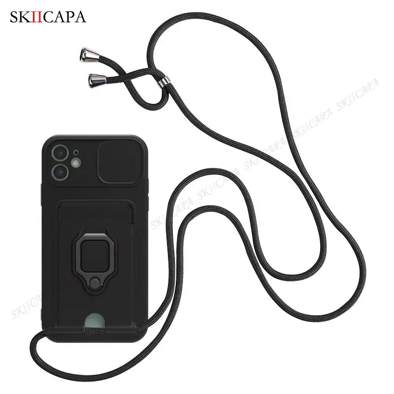 Crossbody Chain Lanyard Slide Case For Samsung A13 A23 A32 A53 A73 5G Wallet Card Slot Cover for Samsung M32 A51 A71 4G A52S A72