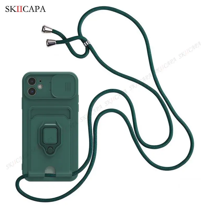 Crossbody Chain Lanyard Slide Case For Samsung A13 A23 A32 A53 A73 5G Wallet Card Slot Cover for Samsung M32 A51 A71 4G A52S A72