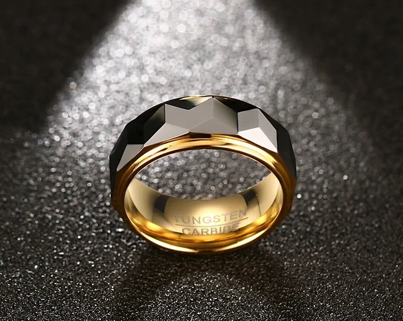 Meaeguet 8mm Ring Wide Faceted Cut Geometric Tungsten Carbide Wedding Rings For Men Jewelry Male Anillos Bague USA Size 7-12
