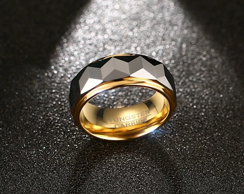 Meaeguet 8mm Ring Wide Faceted Cut Geometric Tungsten Carbide Wedding Rings For Men Jewelry Male Anillos Bague USA Size 7-12
