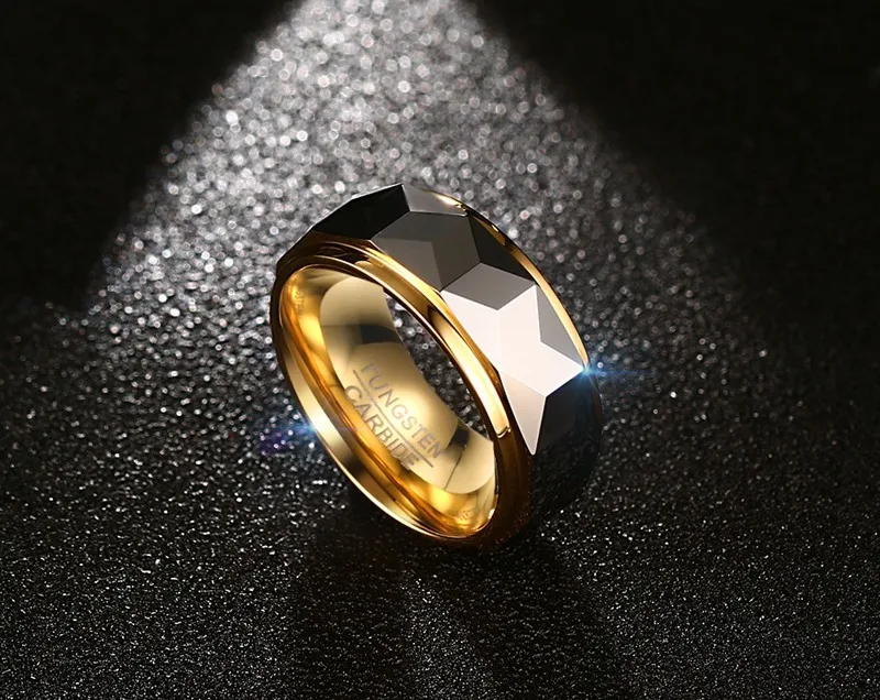 Meaeguet 8mm Ring Wide Faceted Cut Geometric Tungsten Carbide Wedding Rings For Men Jewelry Male Anillos Bague USA Size 7-12