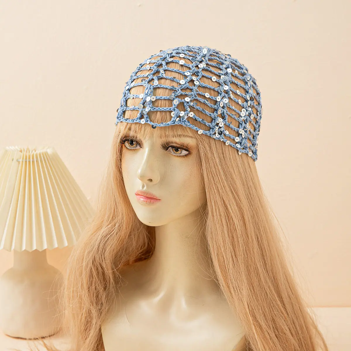 Fashion Vintage Sequined Hollow Pullover Hats Women Spring Summer Travel Photo Atmosphere Versatile Casual Y2K Knit Beanie Hat