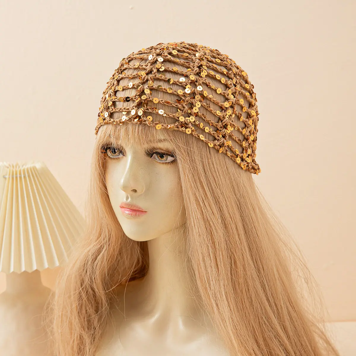 Fashion Vintage Sequined Hollow Pullover Hats Women Spring Summer Travel Photo Atmosphere Versatile Casual Y2K Knit Beanie Hat