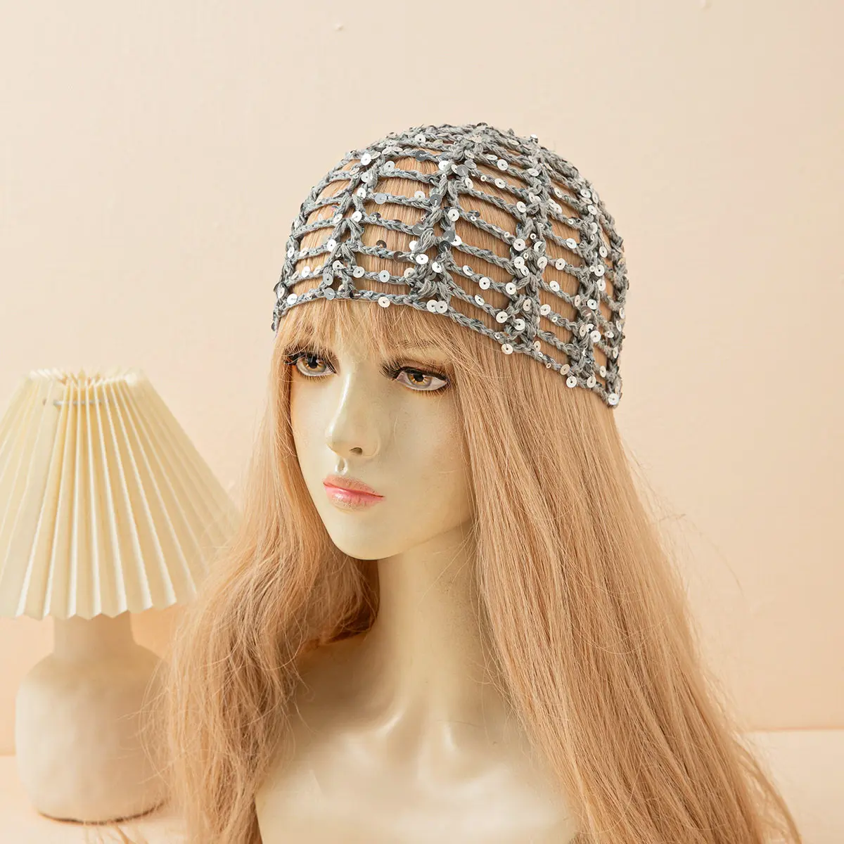 Fashion Vintage Sequined Hollow Pullover Hats Women Spring Summer Travel Photo Atmosphere Versatile Casual Y2K Knit Beanie Hat