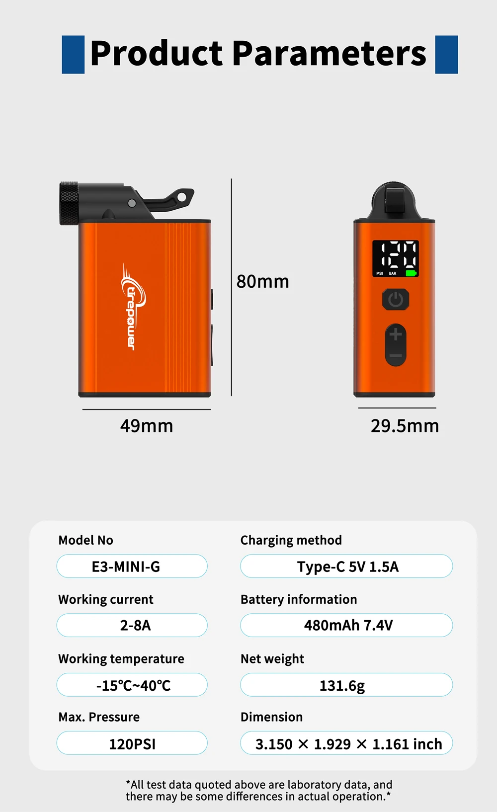120 PSI Portable Electric Inflator Pump Custom Tire Pressure Display Tire Inflator MTB Road Bike with Schrader Presta Clik Valve