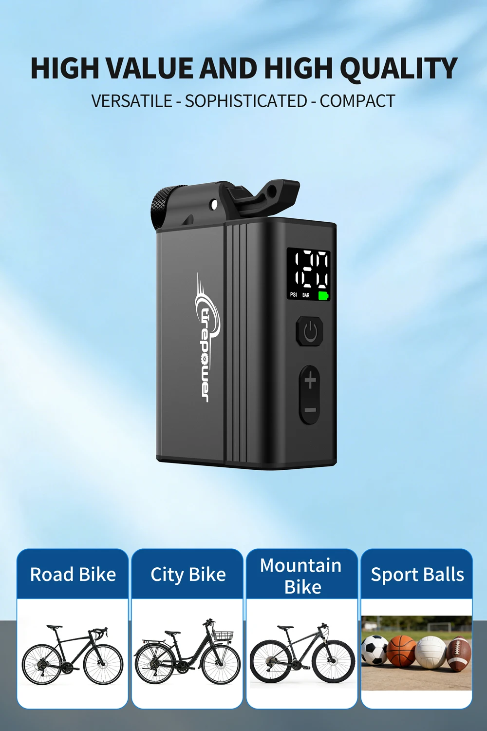 120 PSI Portable Electric Inflator Pump Custom Tire Pressure Display Tire Inflator MTB Road Bike with Schrader Presta Clik Valve