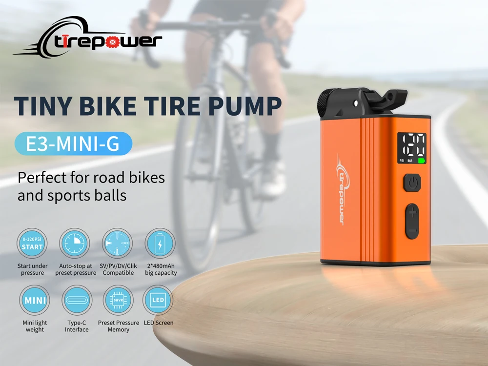 120 PSI Portable Electric Inflator Pump Custom Tire Pressure Display Tire Inflator MTB Road Bike with Schrader Presta Clik Valve