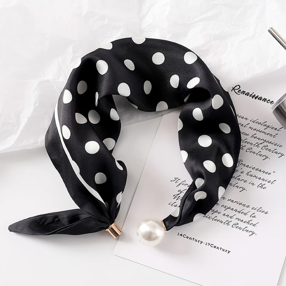 New Summer Pearl Decoration Magnetic Buckle Silk Scarf Versatile Neck Protection Fashionable High End Matching Shirt Scarf Lady