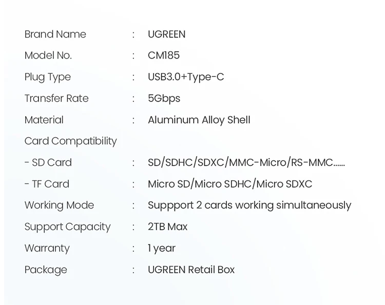UGREEN Card Reader USB3.0&USB C to SD MicroSD TF Thunderbolt 3 for PC Laptop Accessories Smart Memory Cardreader SD Card Adapter