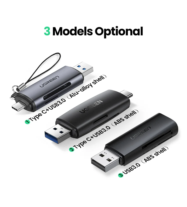 UGREEN Card Reader USB3.0&USB C to SD MicroSD TF Thunderbolt 3 for PC Laptop Accessories Smart Memory Cardreader SD Card Adapter